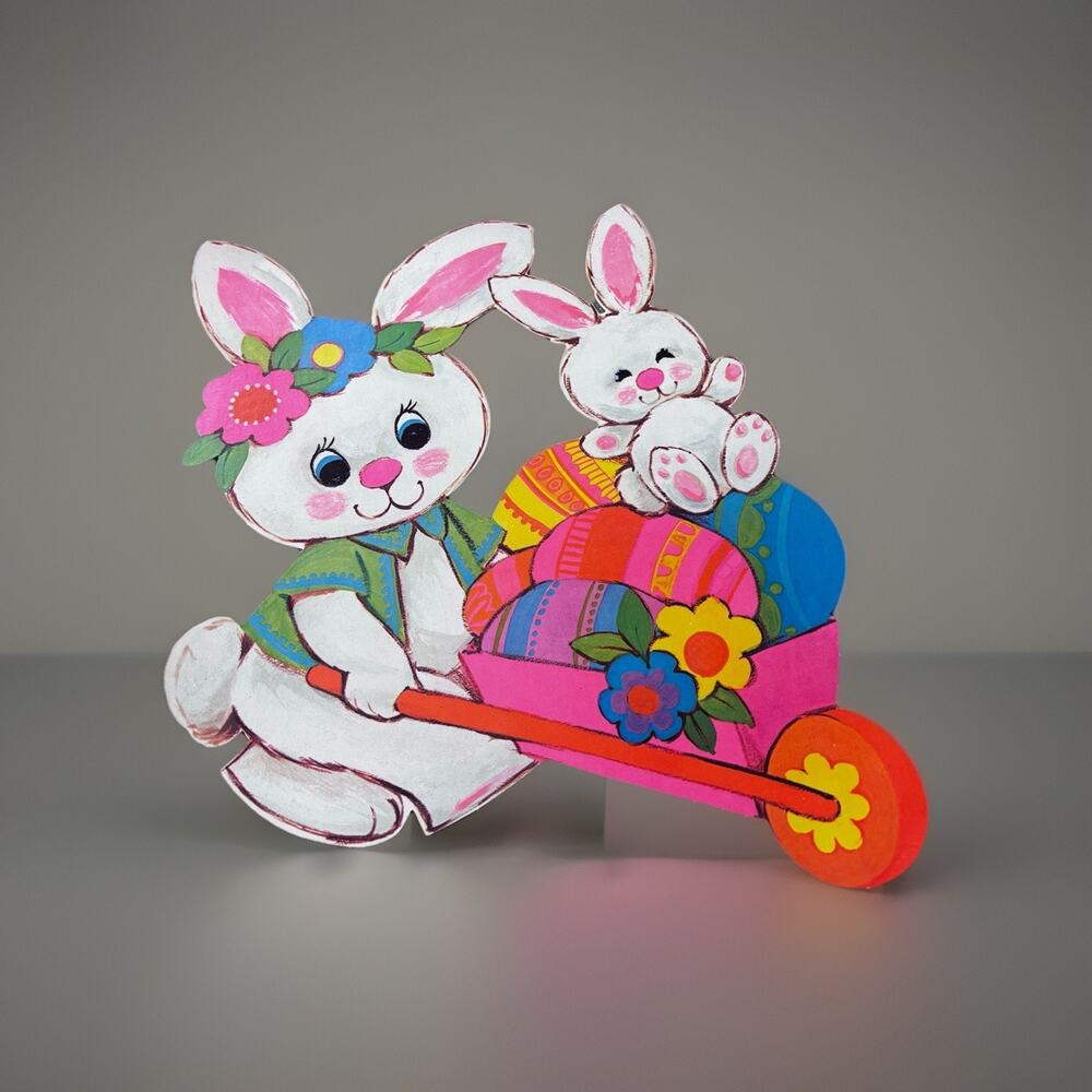 Vintage Holiday Wall Decorations Easter Bunny Rabbit Die Cut Epherema Paper 80's